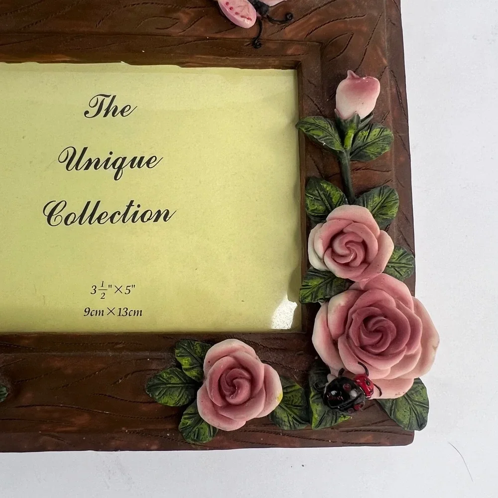 3.5x5 Bear Picture Frame Teddy Bear Rose Ladybug Butterfly Resin Cottagecore